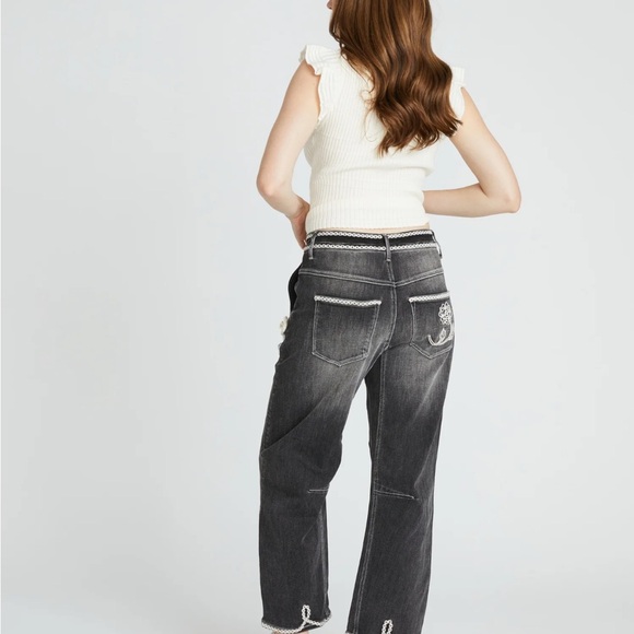 DRIFTWOOD Black Jeans with Cream Floral Embroidery - Picture 3 of 8